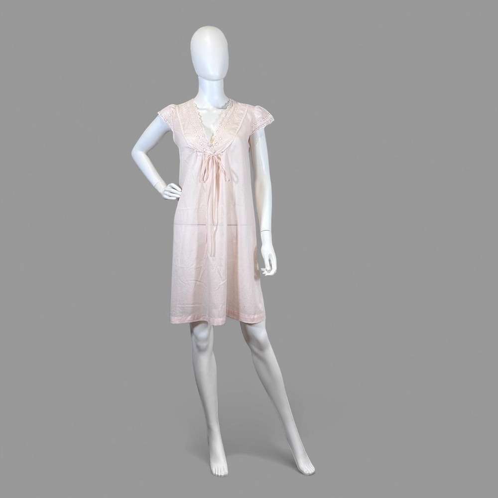 Vintage‎ Deena Pink Eyelet Lace Nightgown S Cottagecore Coquette Babydoll Dress